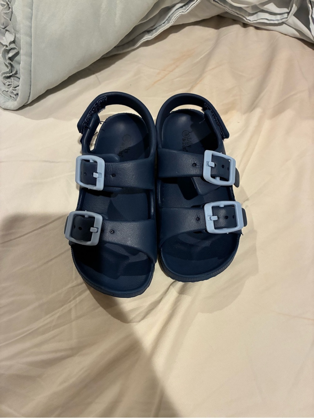 Kids Navy Sandals with Light Blue Buckles - Unbranded